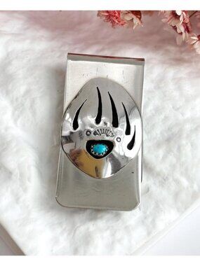 Bearpaw Shadowbox Turquoise Southwest Vintage Stainless Steel Money Clip